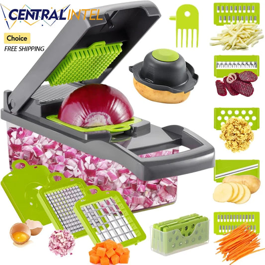 Vegetable Chopper Veggie Chopp 14/16in1 Food Chopper Kitchen Gadgets Slicer Dicer Cutter Carrot Garlic Chopper with Container