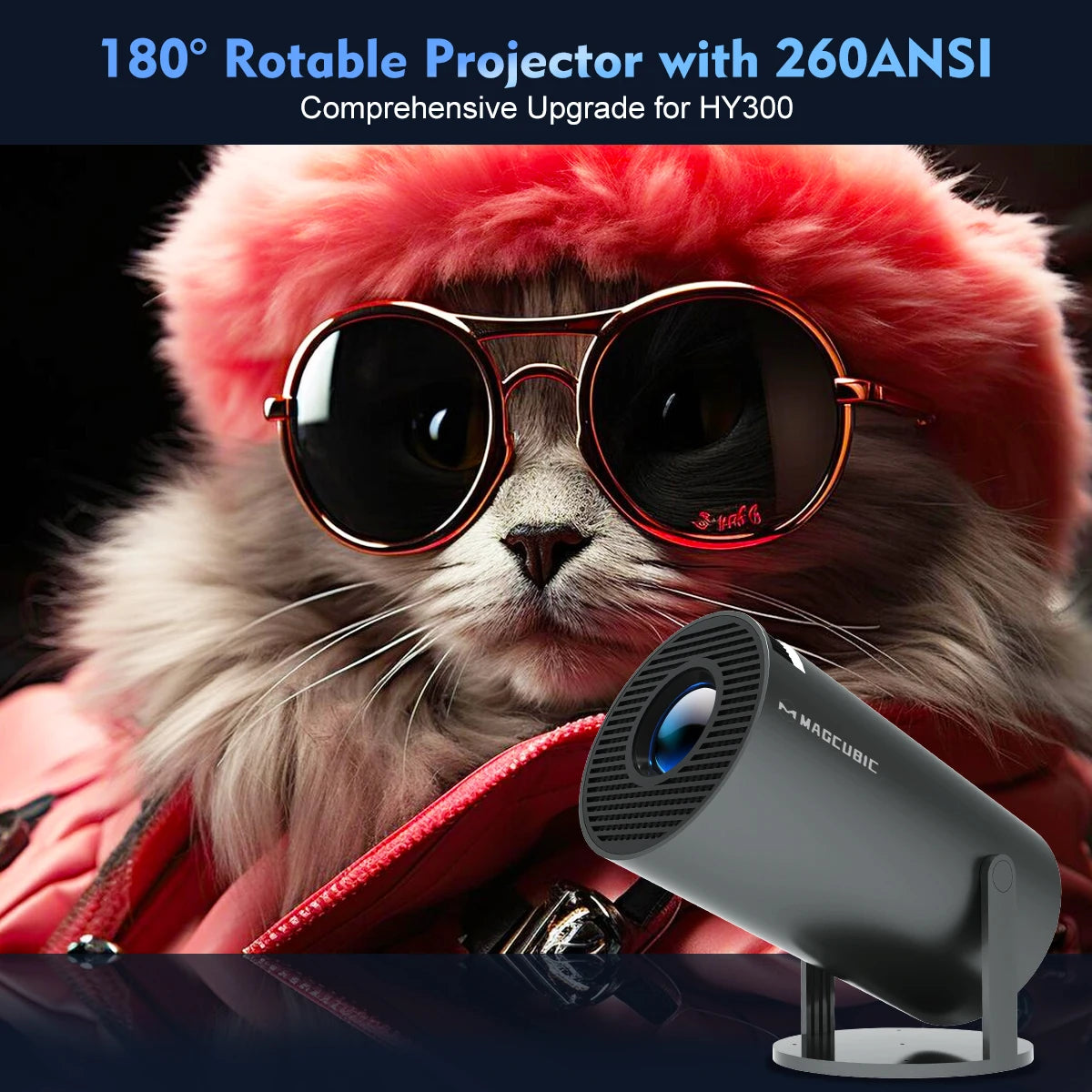 Magcubic  Outdoor Portable Projector Android11 4K 1280*720P HY300 Pro Dual Wifi 260ANSI 180 Flexible BT5.0 Cinema