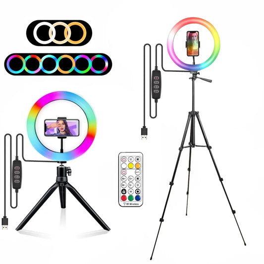 Ring Light Lamp RGB Round With Remote Control For Smartphone Mobile Led Video Light Ring Make Youtube Photographic Lighting