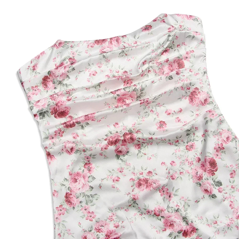 Bodycon Night Birthday Party Dresses, Floral Printing Satin Dress Sexy Strapless