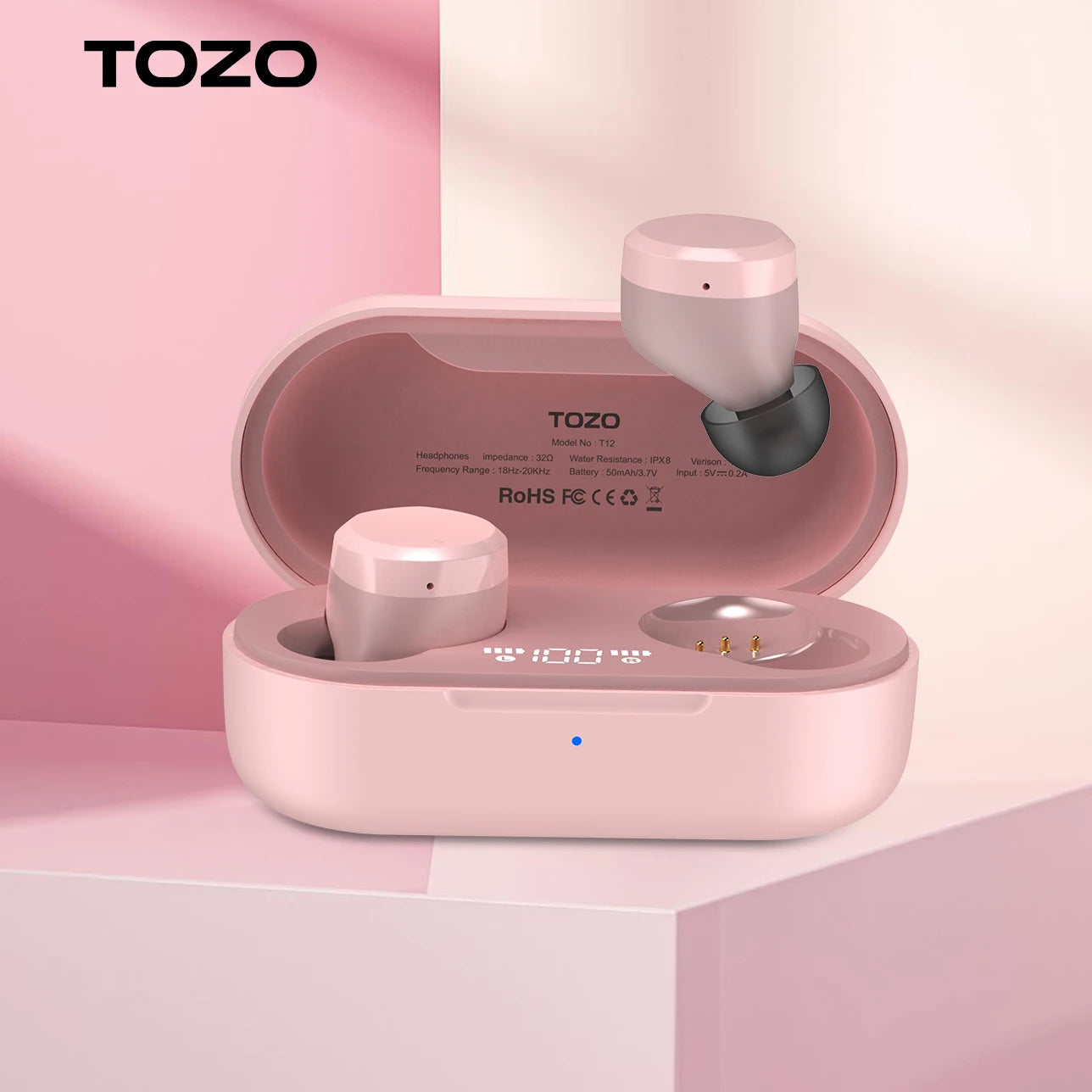 TOZO T12  Wireless Earbuds Bluetooth 5.3 Headphones Premium Sound Performance Touch Control LED Digital Display