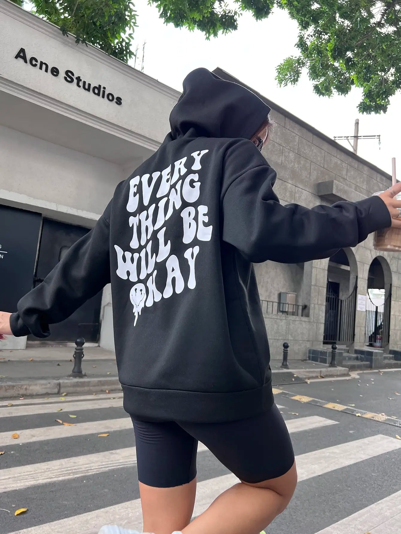 Every Thing Will Be Okay Creative Letter Hoody Female Casual Pocket Hoodie Fashion Loose