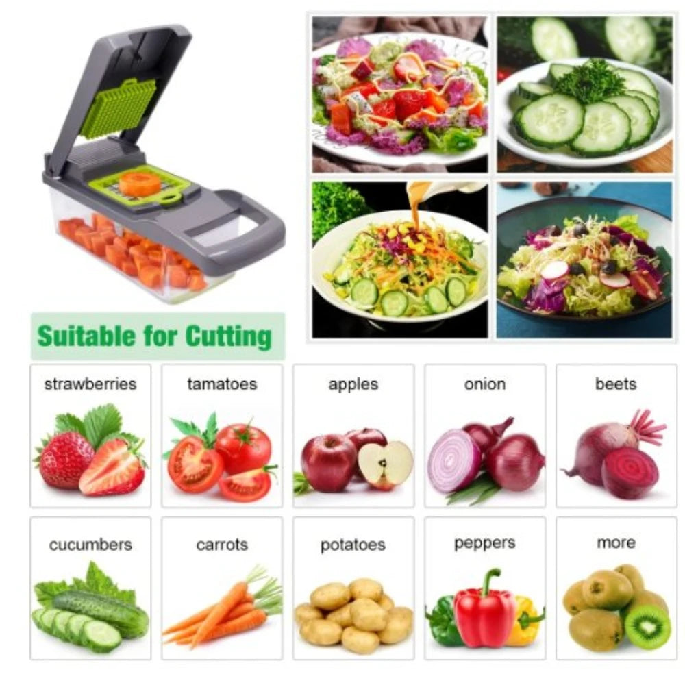 Multifunctional 14/16 in 1  Vegetable Chopper Slicer Shredder with Basket Fruit Slicer Potato Shredder Carrot Grind Home Gadgets
