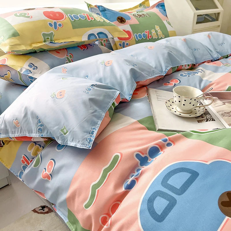 Kids Bedding Set 3Pcs Cartoon Boys Girl Bed Linen Grey Lion Flat Sheet Pillowcase Printed Home Linen