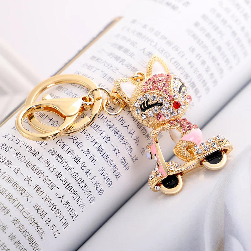 EASYA Cute Rhinestone Fox Keychain Llavero Car Key Ring Lovely Crystal Animal Key Chain Women Bag Accessories Pendant Charm