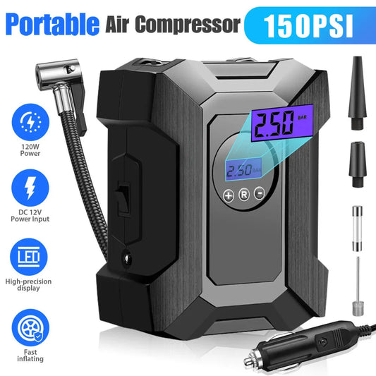 Car Wireless Tire Inflatable Pump12V 150PSI Quick  LED Lighting Digital Air Compressor Inflator for Car Bicycles Motorcycles