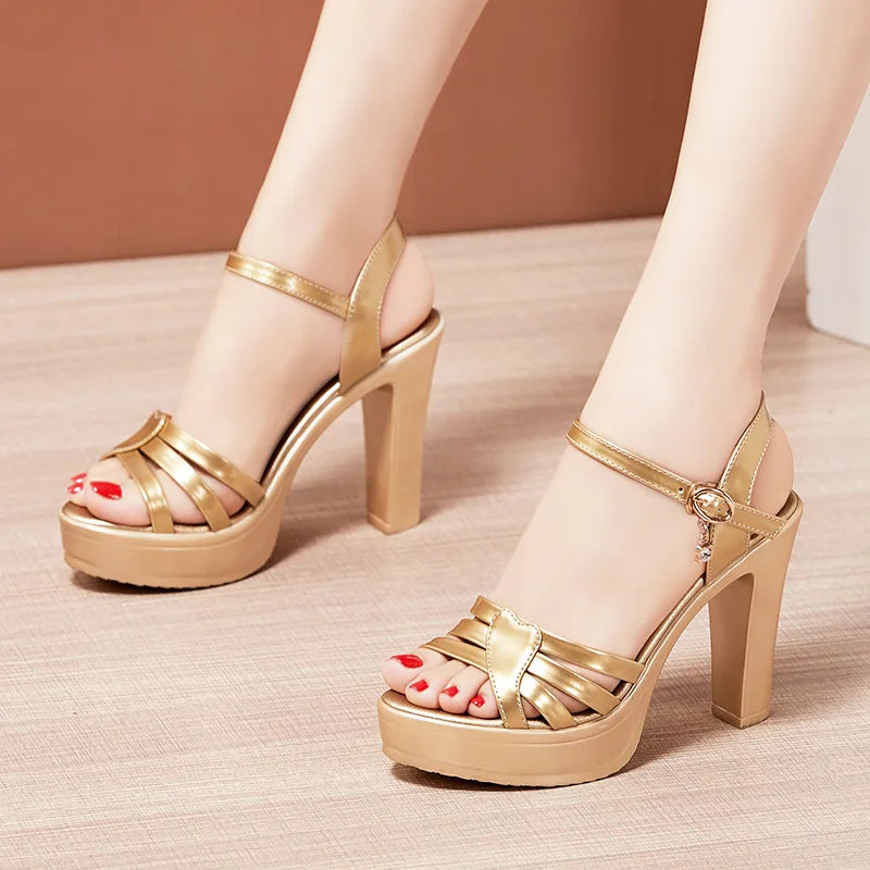 High quality summer leather sandals for women 8cm 10cm high heel