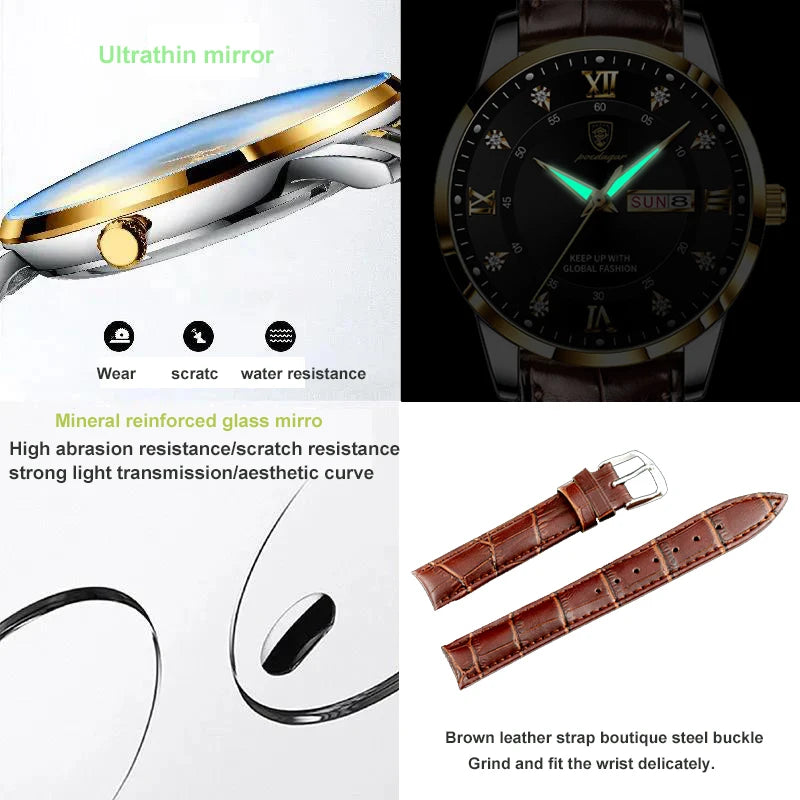 Men Watches Waterproof Luminous Top Brand Luxury Leather Casual Sports Quartz Wristwatch