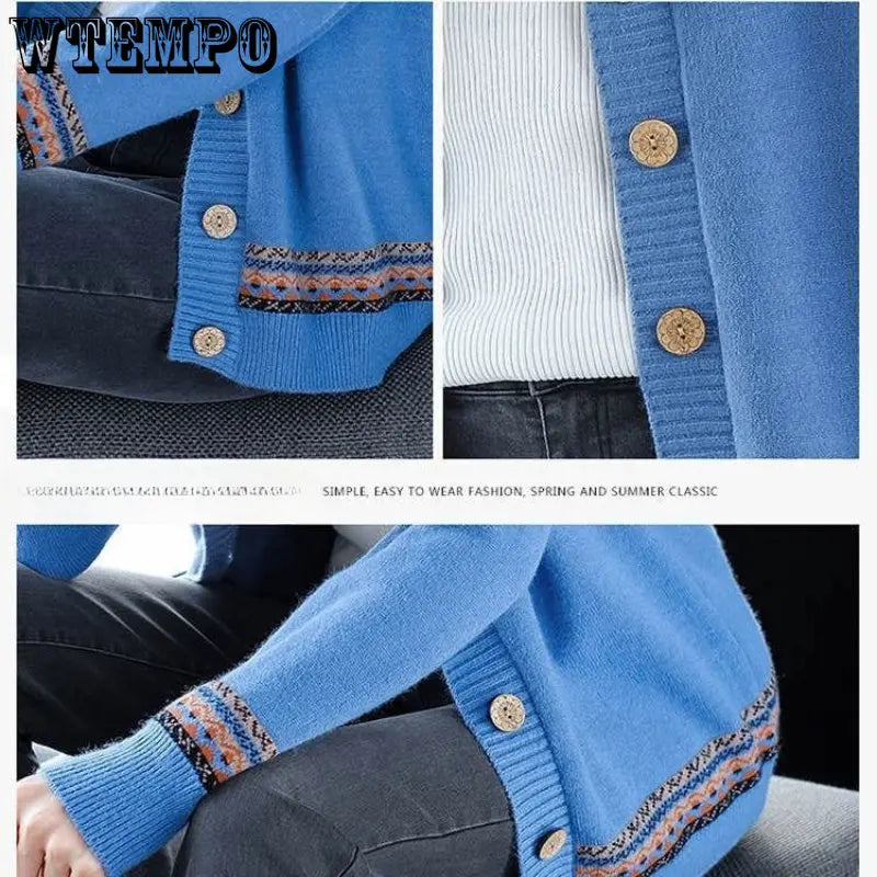 Women's Knitted Cardigan Long Sleeve Korean Loose V-Neck Button Sweaters Coat Female Clothing