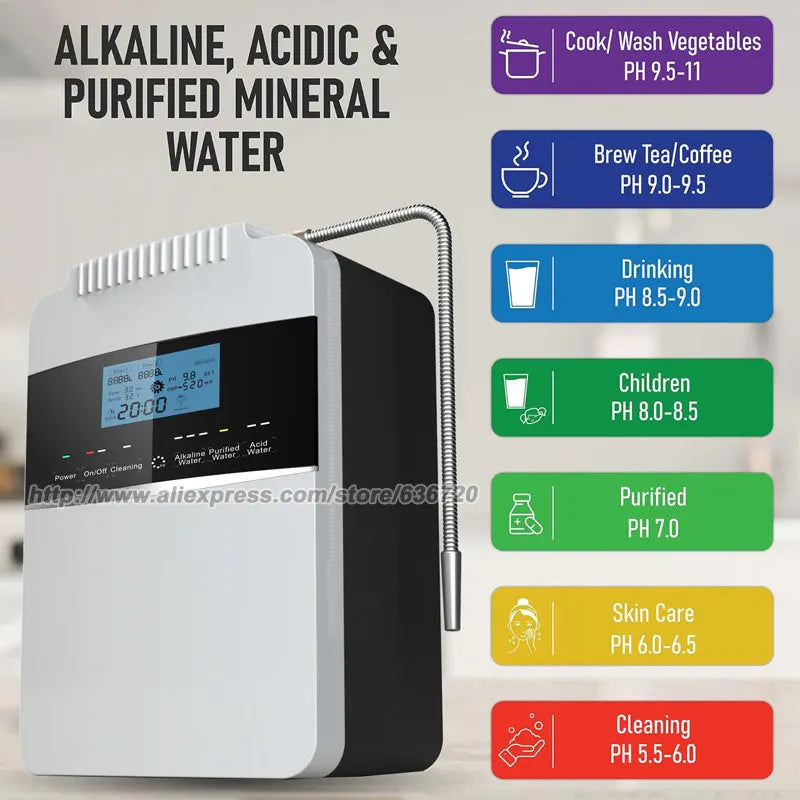 Alkaline Water Machine,Water ionizer, Produces  PH2.5-11.2 Alkaline Acid Water Instant Heating Filter,Hydrogen Antioxidant Water