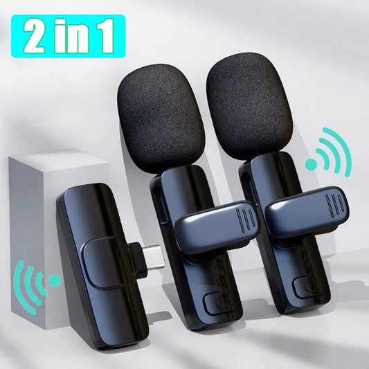 Wireless Lavalier Microphone Portable Audio Video Recording Mini Mic for iPhone Android Live Broadcast Gaming Phone Mic