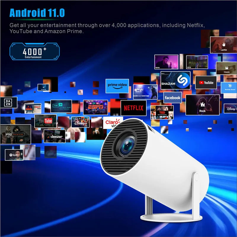 DITONG HY300 Pro Outdoor Portable Projector Android11 4K 1280*720P Dual  Wifi 260ANSI Video Cinema