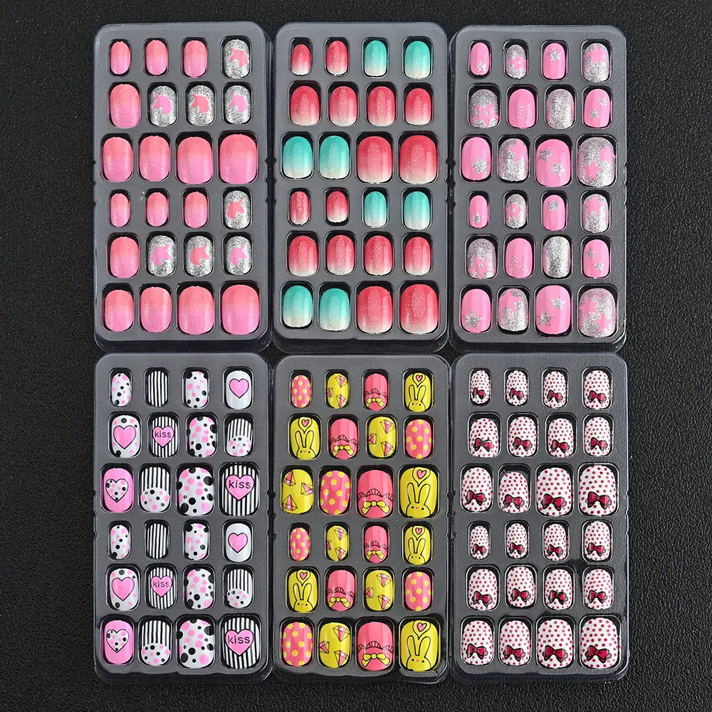Artificial Fingernails for Girls 24pcs/box Candy Kids