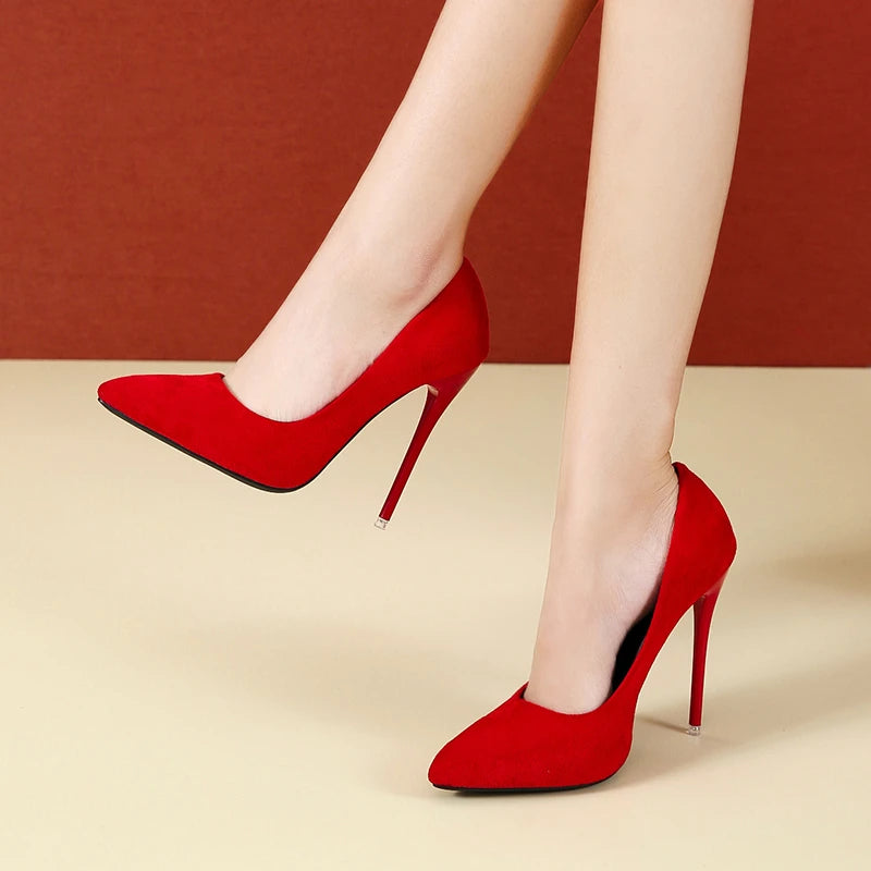 New 35-45 Large, Women's High Heels Slim Heel Pointed Single Shoes Women's Professional Work Shoes Suede