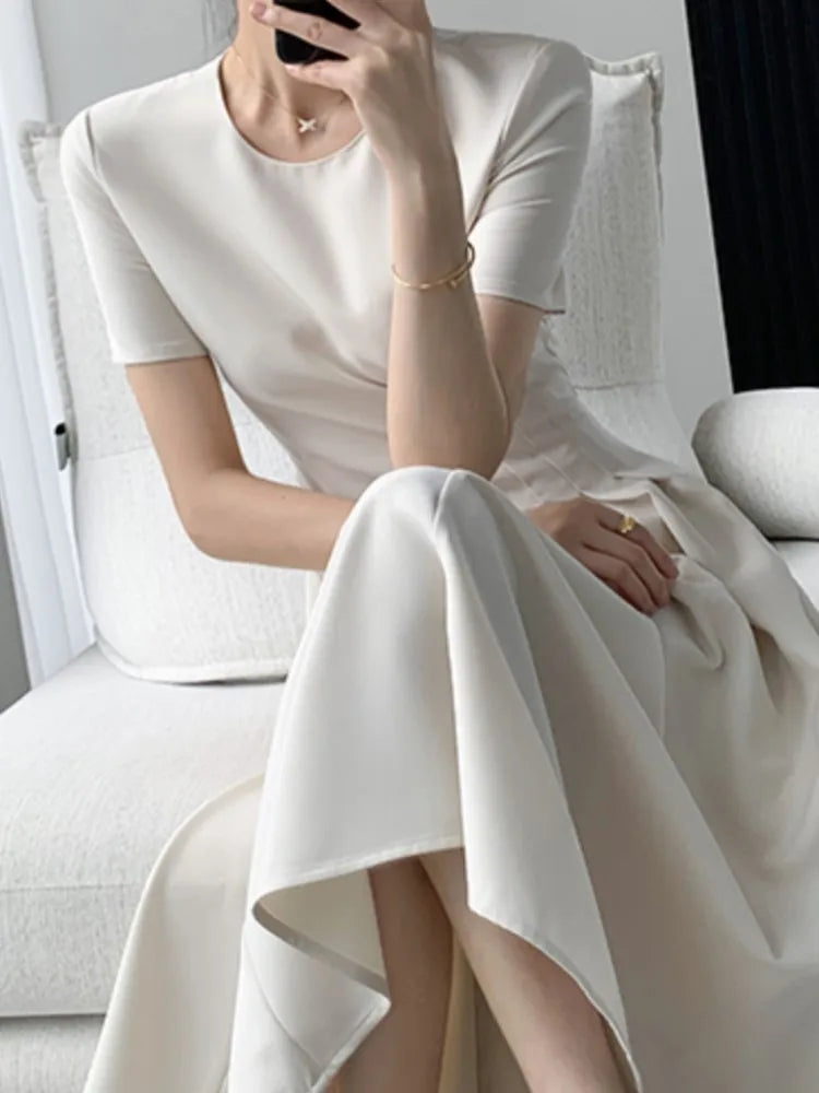 Summer Fashion Casual Midi Women Dress Office Vintage A-Line Business Party Vestidos Femme One Pieces Birthday Prom Cloths