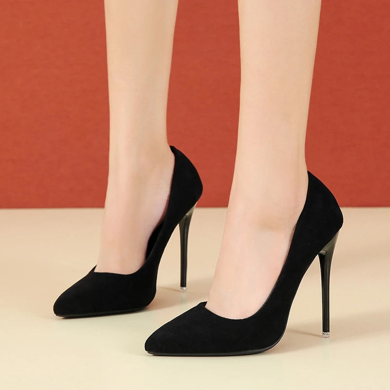 New 35-45 Large, Women's High Heels Slim Heel Pointed Single Shoes Women's Professional Work Shoes Suede