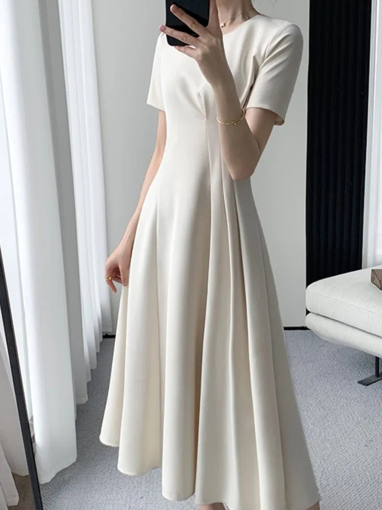 Summer Fashion Casual Midi Women Dress Office Vintage A-Line Business Party Vestidos Femme One Pieces Birthday Prom Cloths