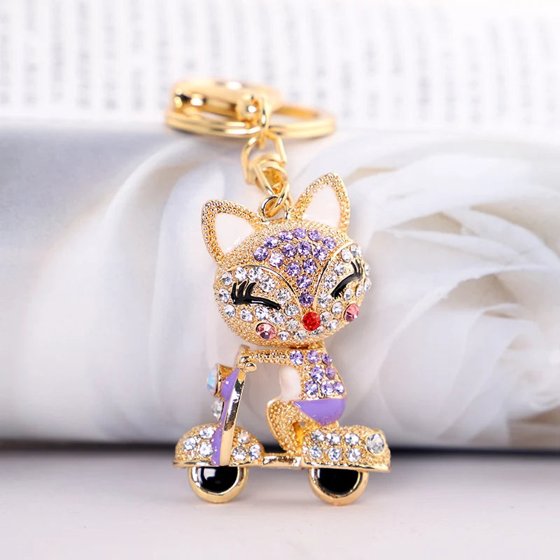 EASYA Cute Rhinestone Fox Keychain Llavero Car Key Ring Lovely Crystal Animal Key Chain Women Bag Accessories Pendant Charm