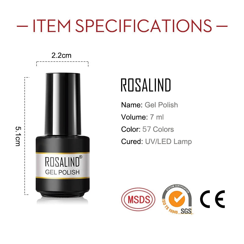 ROSALIND Nail Gel Polish Semi Permanent Hybrid Top Coat For Nail Art Manicure Need Lamp UV Gel Polish