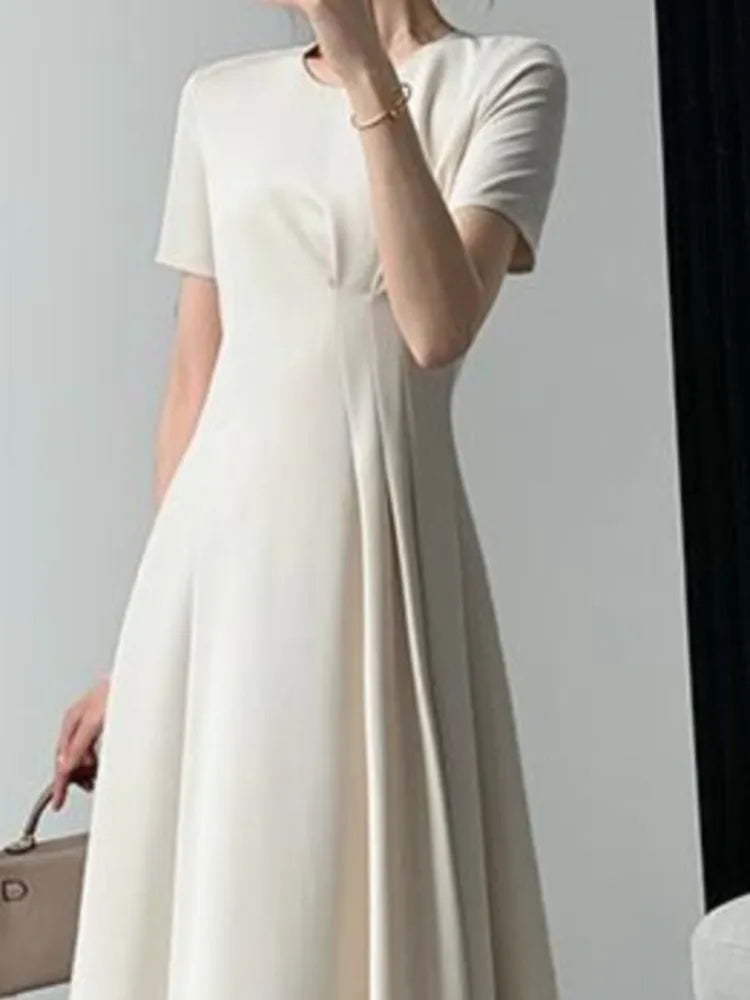Summer Fashion Casual Midi Women Dress Office Vintage A-Line Business Party Vestidos Femme One Pieces Birthday Prom Cloths