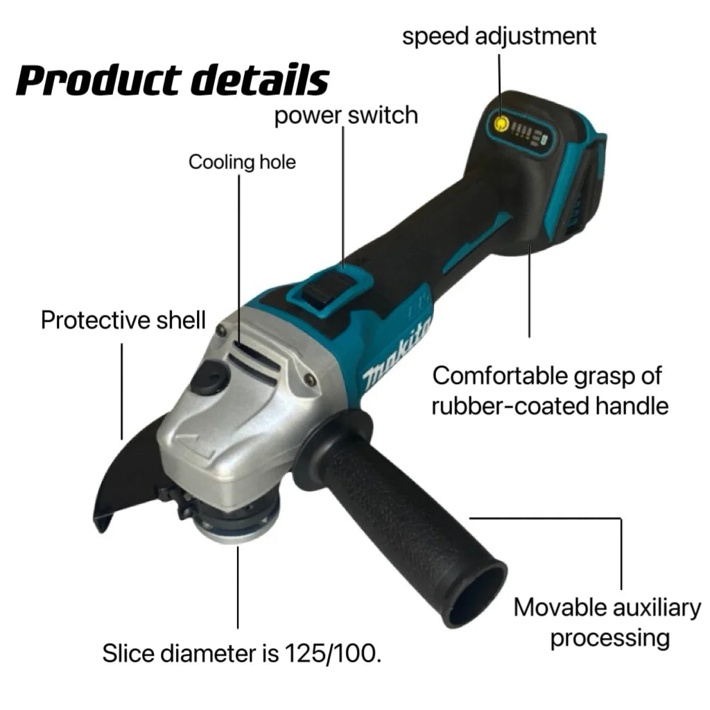 Makita 18V GrinderTools 125/100mm Brushless Grinding Machine Power Tool Electric Grinder Rechargeable Wireless Drill