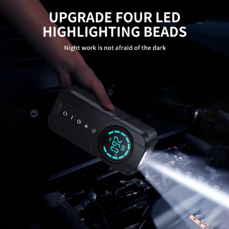 Car Jump Starter Air Pump Power Bank Lighting Portable Air Compressor 4 In 1 Cars Battery Starters Starting Auto Tyre Inflator