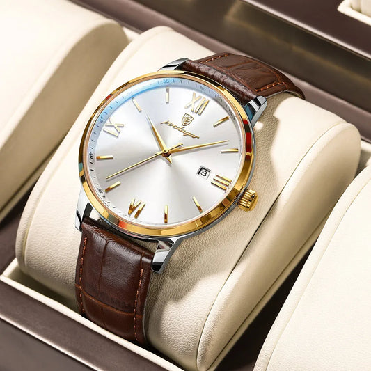 POEDAGAR Men's Watches Top Brand Luxury Men Wrist Watch Leather Quartz Watch Sports Waterproof Male Clock Business Watch +Box