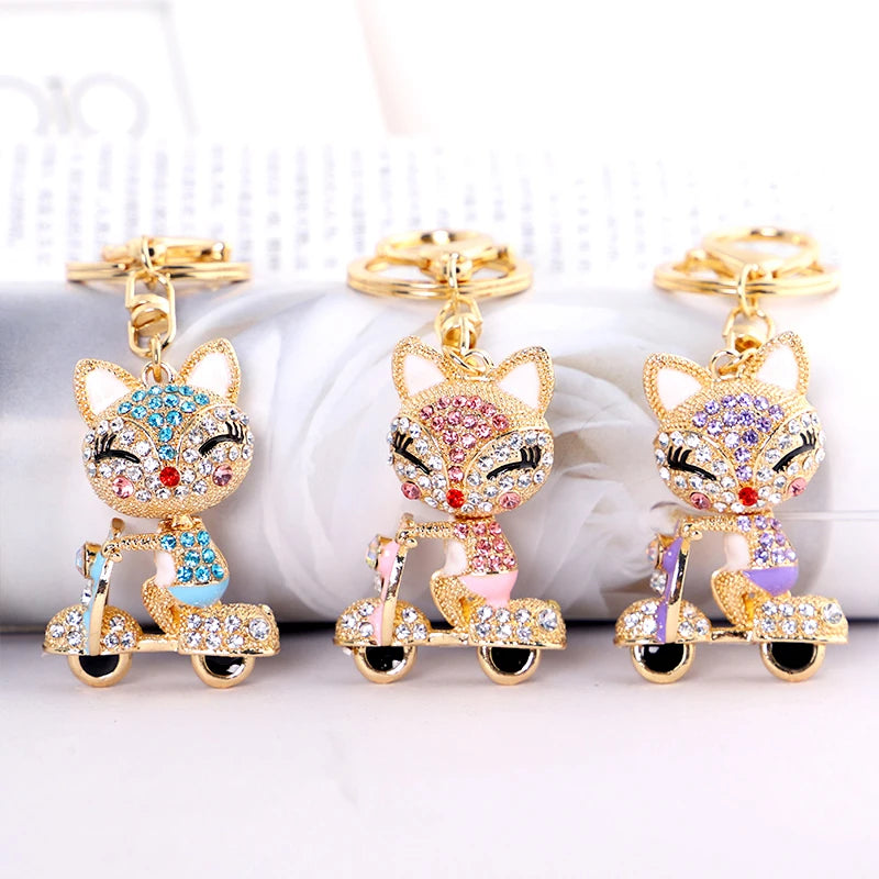 EASYA Cute Rhinestone Fox Keychain Llavero Car Key Ring Lovely Crystal Animal Key Chain Women Bag Accessories Pendant Charm