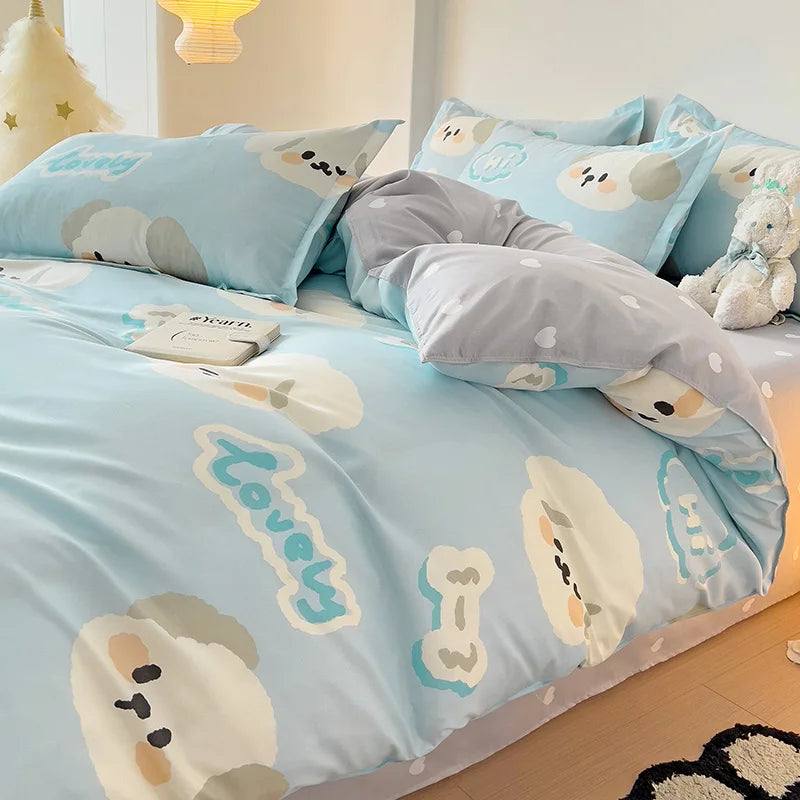 Kids Bedding Set 3Pcs Cartoon Boys Girl Bed Linen Grey Lion Flat Sheet Pillowcase Printed Home Linen