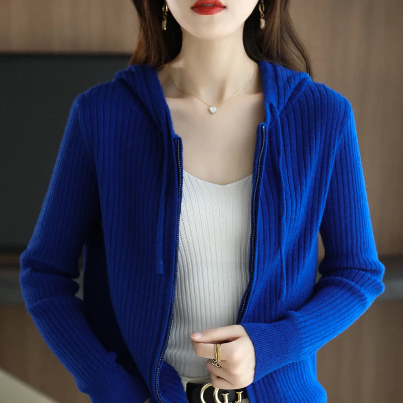 Autumn And Winter Hooded Knitted Cardigan  Women's Sweater Loose Casual