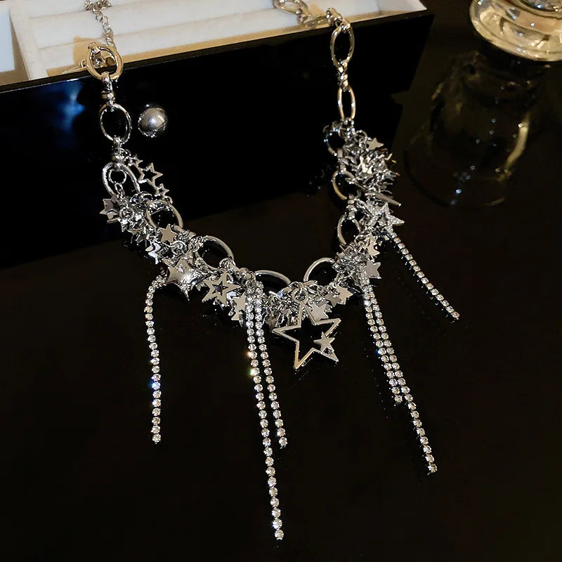 New Punk Style Bling Bling Silver Chain Star Tassel Choker Necklace For Women Korean Jewelry Party Collares Necklace