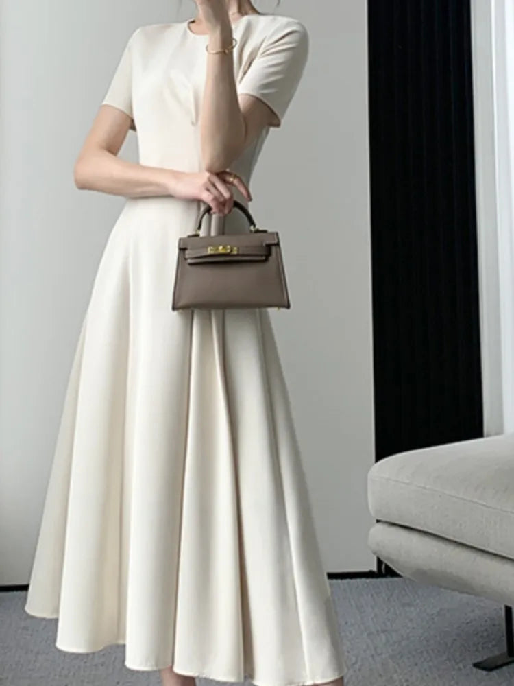 Summer Fashion Casual Midi Women Dress Office Vintage A-Line Business Party Vestidos Femme One Pieces Birthday Prom Cloths