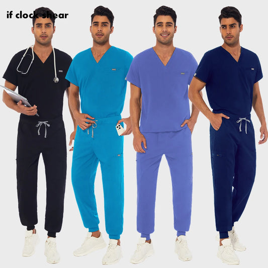 Unisex Scrub Suits Doctor Set Men Tops+Jogger Pants Surgical Workwear Dental Clinic Work Clothes Hospital Doctor Nursing Uniform