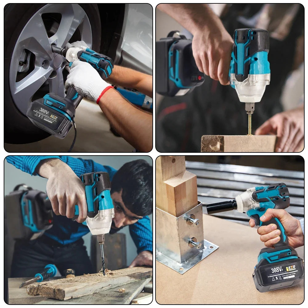 Makita 388V Battery 520N.m Cordless Electric Impact Wrench Brushless Electric, Hand Drill Socket Power Tool
