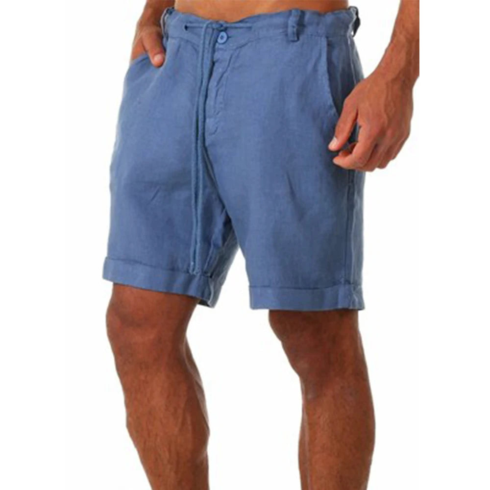 New Men's Cotton Linen shorts Pants  Summer Breathable Solid Color Linen Trousers Fitness Streetwear