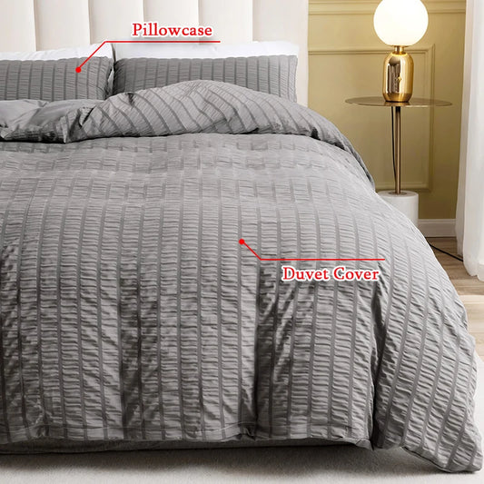 2/3pcs Bedding Duvet Cover Set Zipper Closure Textured Seersucker Comforter Cover with Envelop Pillow Shams