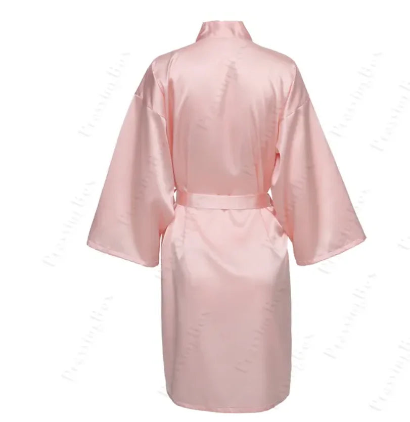 Solid Satin Night Robe, Elegant Half Sleeve V Neck House Robe With Belt, Women's Sleepwear