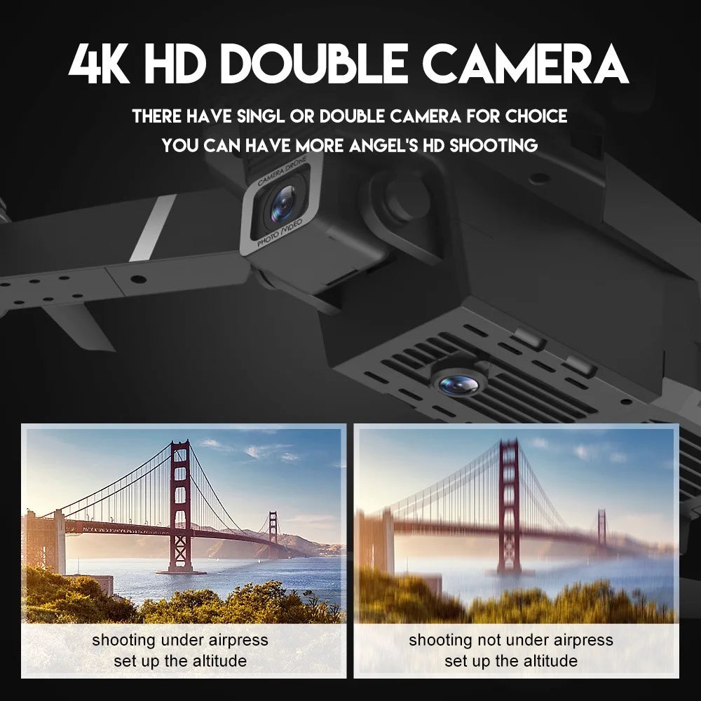 Drone 4K Professional With 1080P Wide Angle Dual HD Camera Foldable RC Helicopter WIFI FPV Height Hold Apron Sell Gift E88Pro RC