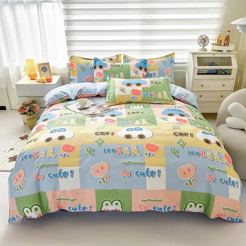 Kids Bedding Set 3Pcs Cartoon Boys Girl Bed Linen Grey Lion Flat Sheet Pillowcase Printed Home Linen