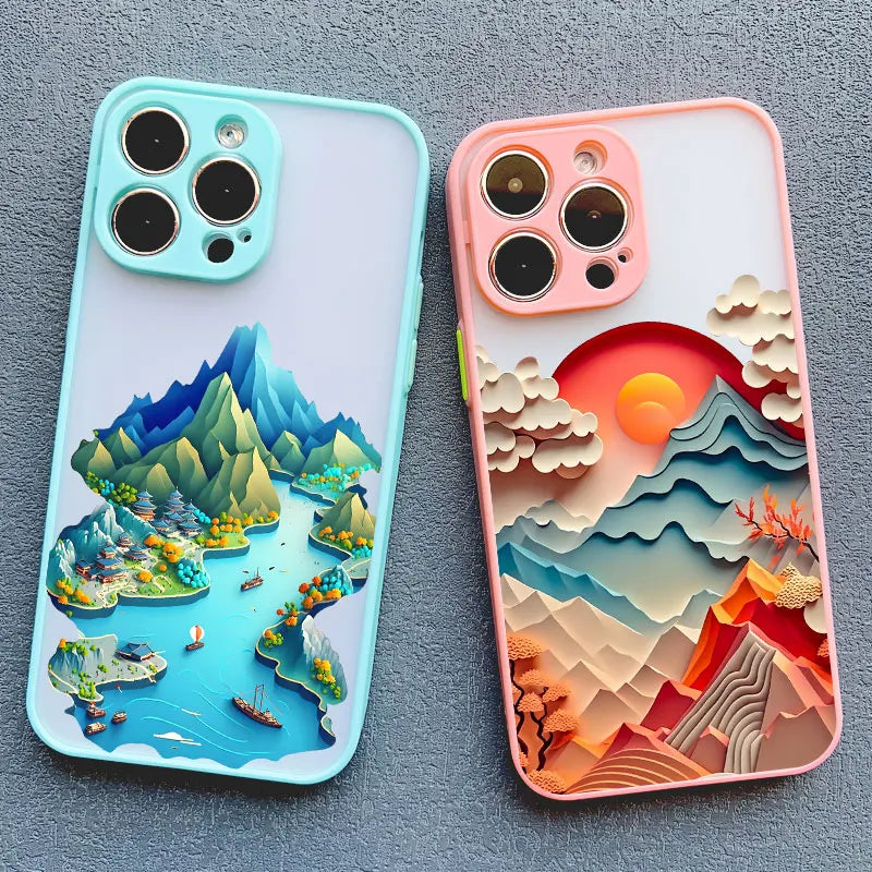 iPhone 15 14 7 8 Plus XS X XR 14 13 Pro Max 13 12 Pro Max Mini Creative Mountains Back Cover Printing Landscape case