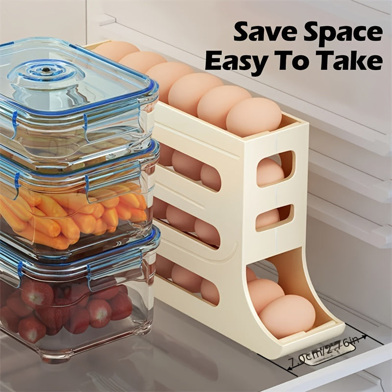 Smart Refrigerator Egg Organizer with Auto-Rolling Technology - Durable, High-Capacity Holder for Kitchen Storage