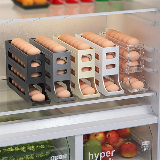 Smart Refrigerator Egg Organizer with Auto-Rolling Technology - Durable, High-Capacity Holder for Kitchen Storage