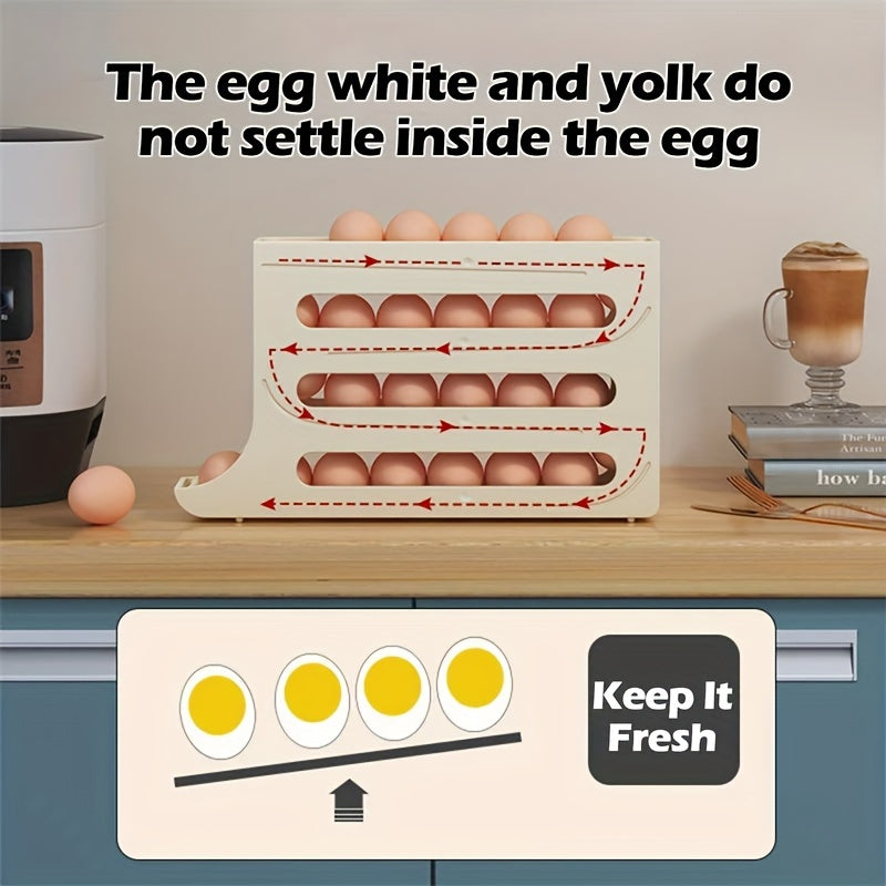 Smart Refrigerator Egg Organizer with Auto-Rolling Technology - Durable, High-Capacity Holder for Kitchen Storage